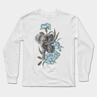 Baby elephant with January’s birth flower the Carnation - Baby Room Long Sleeve T-Shirt